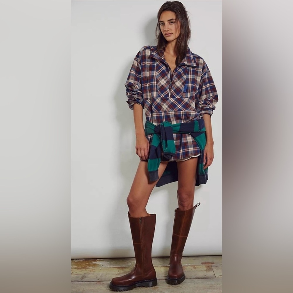 NWOT We the Free Wind Oversized River Plaid Pullover Jacket